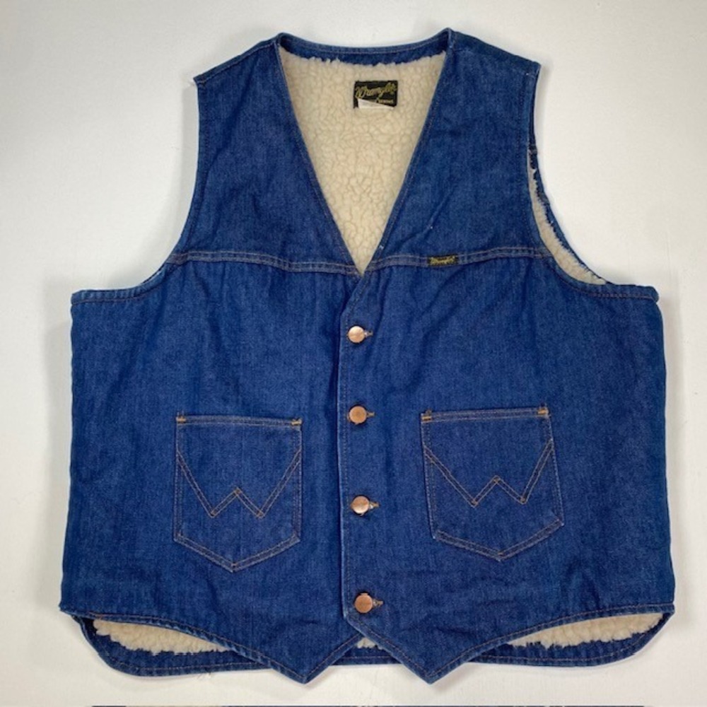 Wrangler Denim Sherpa Lined Vest Mens XL VL200NV Blue No Fault Denims